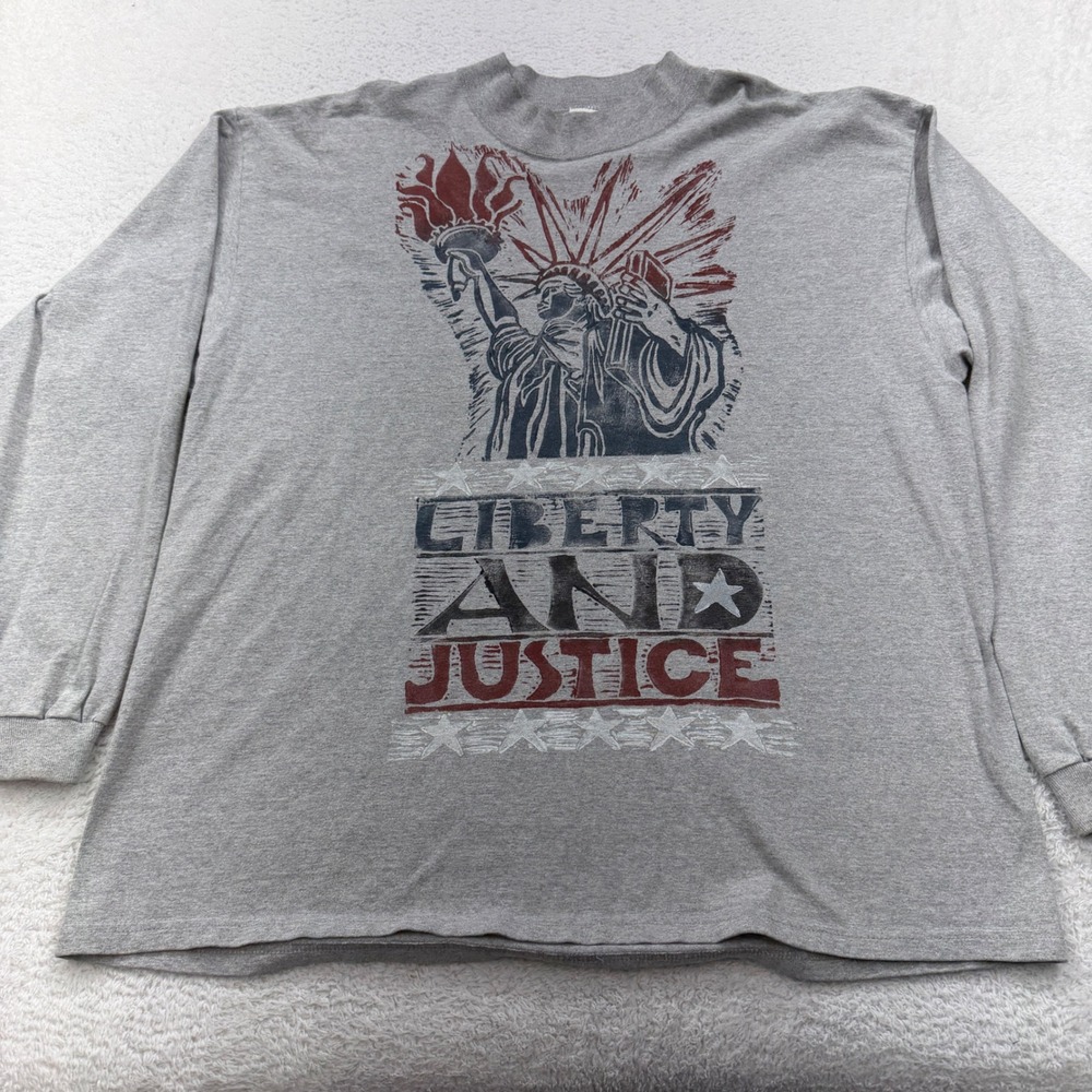 VTG 90s Cotton Deluxe‎ Mens 2X Long Sleeve T Shirt Liberty Statue Graphic Print